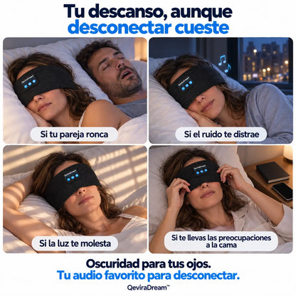 QeviraZen™ — Antifaz Bluetooth cómodo para dormir de lado
